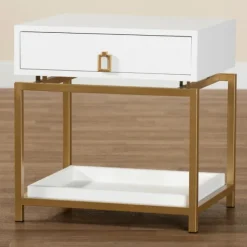 Nightstands-Kirkland's Home And Gold 1-Drawer Nightstand White