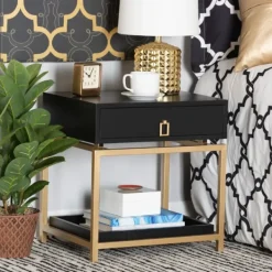 Nightstands-Kirkland's Home And Gold 1-Drawer Nightstand Black
