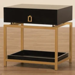 Nightstands-Kirkland's Home And Gold 1-Drawer Nightstand Black