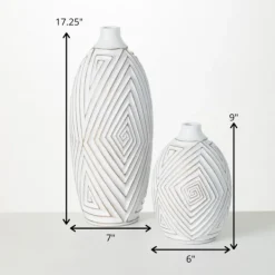 Vases-Kirkland's Home And Gold Ribbed Mod Vases, Set Of 2 White