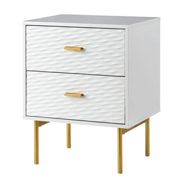 Nightstands-Kirkland's Home And Gold Wave Nightstand White