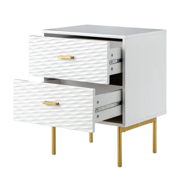 Nightstands-Kirkland's Home And Gold Wave Nightstand White