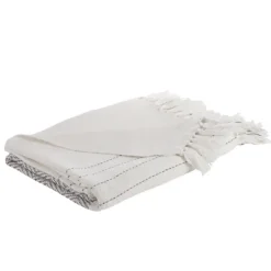 Blankets & Throws-Kirkland's Home And Gray Striped And Fringe Throw Blanket White