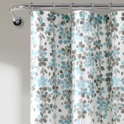Shower Curtains-Kirkland's Home And Gray Weeping Flower Shower Curtain Blue