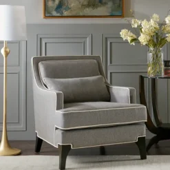 Accent Chairs-Kirkland's Home And Ivory Trim Upholstered Armchair Gray