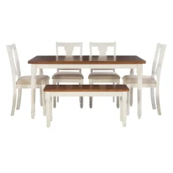 Dining Sets-Kirkland's Home And Light Brown Wood 6-Pc. Dining Set White