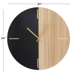 Clocks-Kirkland's Home And Natural 2-Tone Wood Wall Clock Black