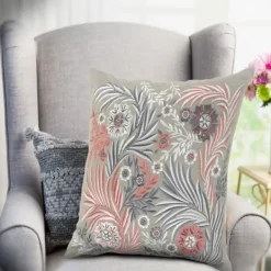 Pillows-Kirkland's Home And Pink Feather Garden Cotton Pillow Gray