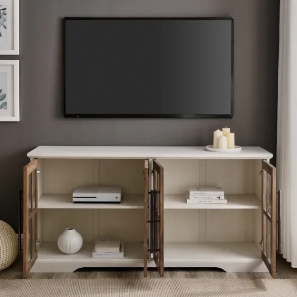 Tv Stands & Media Consoles-Kirkland's Home And Rustic Oak Glass Door Tv Stand White