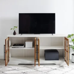 Tv Stands & Media Consoles-Kirkland's Home And Rustic Oak Glass Door Tv Stand White