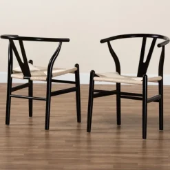 Dining Chairs-Kirkland's Home And Tan Wishbone Dining Chairs, Set Of 2 Black