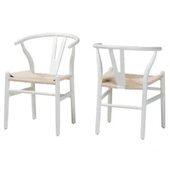 Dining Chairs-Kirkland's Home And Tan Wishbone Dining Chairs, Set Of 2 White