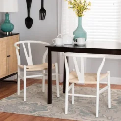 Dining Chairs-Kirkland's Home And Tan Wishbone Dining Chairs, Set Of 2 White