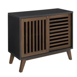 Console Tables-Kirkland's Home And Walnut Sliding Slat Door Console Table Black