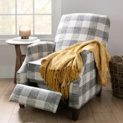 Accent Chairs-Kirkland's Home And White Buffalo Check Recliner Gray