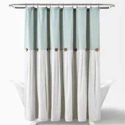 Shower Curtains-Kirkland's Home And White Button Accent Linen Shower Curtain Blue