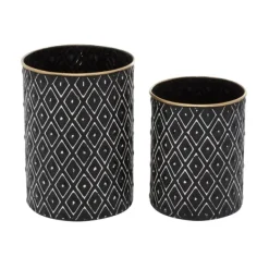 Decorative Bowls & Jars-Kirkland's Home And White Embossed Diamond Jars, Set Of 2 Black