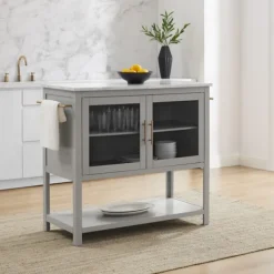 Kitchen Islands & Bar Carts-Kirkland's Home And White Marble Top Kitchen Island Gray