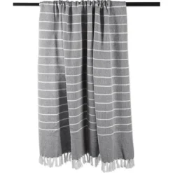 Blankets & Throws-Kirkland's Home And White Thin Stripe Throw Gray