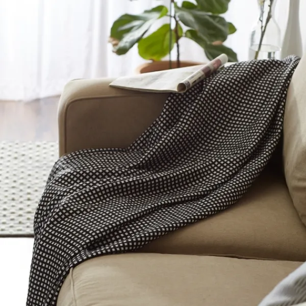 Blankets & Throws-Kirkland's Home And White Waffle Knit Fringe Throw Black