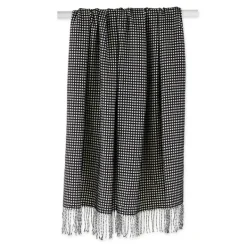 Blankets & Throws-Kirkland's Home And White Waffle Knit Fringe Throw Black