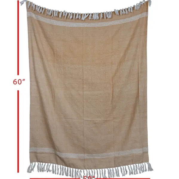 Blankets & Throws-Kirkland's Home And White With Fringe Throw Blanket Tan