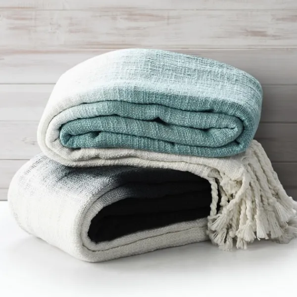 Blankets & Throws-Kirkland's Home Angel Blue Shibori Slab Fringe Throw Blue/White