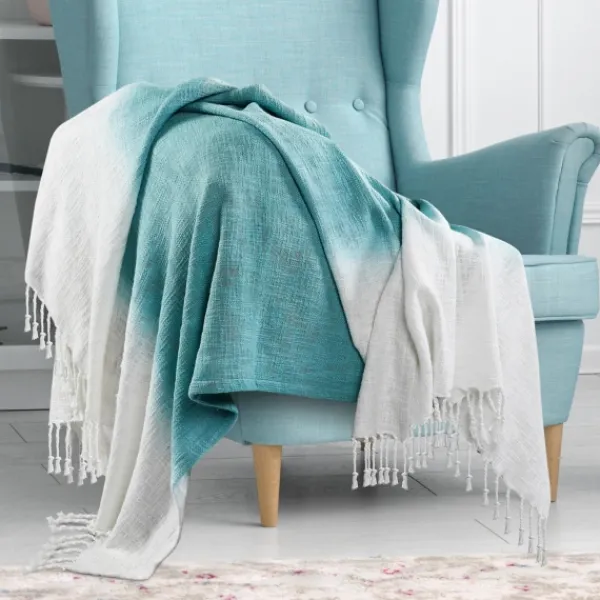 Blankets & Throws-Kirkland's Home Angel Blue Shibori Slab Fringe Throw Blue/White