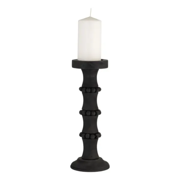 Candle Holders-Kirkland's Home Antique Beaded Column Candle Holder, 15 In. Black