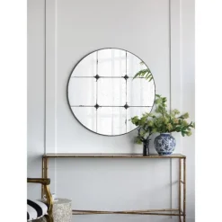 Decorative Mirrors-Kirkland's Home Antique Black Floral Panel Round Mirror