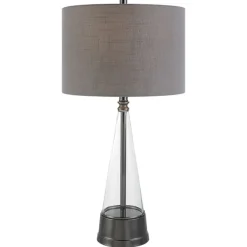 Table Lamps-Kirkland's Home Antique Dark Nickel Cone Base Table Lamp Gray