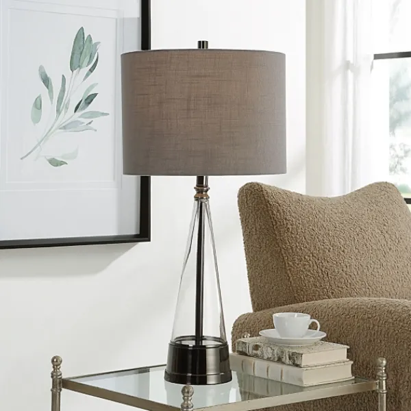 Table Lamps-Kirkland's Home Antique Dark Nickel Cone Base Table Lamp Gray