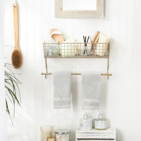 Wall Storage-Kirkland's Home Antique Gold Wire Basket Towel Rack, 17 In.