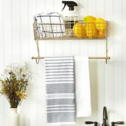 Wall Storage-Kirkland's Home Antique Gold Wire Basket Towel Rack, 17 In.
