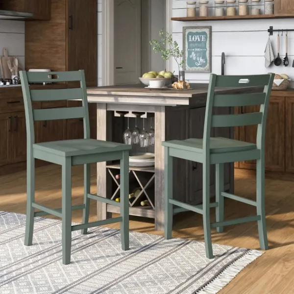 Bar Stools & Counter Height Stools-Kirkland's Home Antique Ladder Counter Stools, Set Of 2 Green