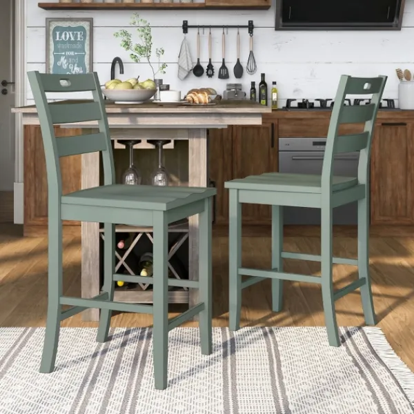 Bar Stools & Counter Height Stools-Kirkland's Home Antique Ladder Counter Stools, Set Of 2 Green