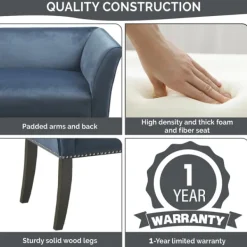Benches & Ottomans-Kirkland's Home Antique Sapphire Low Back Upholstered Bench Blue