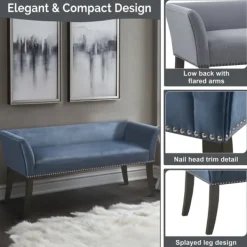 Benches & Ottomans-Kirkland's Home Antique Sapphire Low Back Upholstered Bench Blue