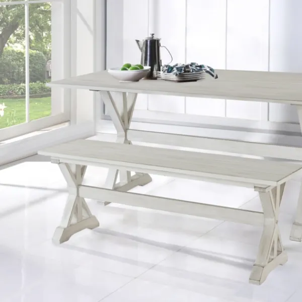 Benches & Ottomans-Kirkland's Home Antique Washed Wood Dining Bench White