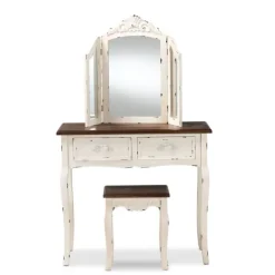 Armoires-Kirkland's Home Antique White And Walnut 2-Pc. Vanity Set