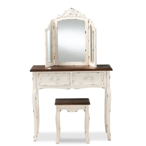 Armoires-Kirkland's Home Antique White And Walnut 2-Pc. Vanity Set