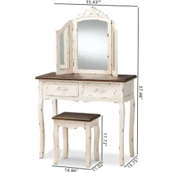 Armoires-Kirkland's Home Antique White And Walnut 2-Pc. Vanity Set