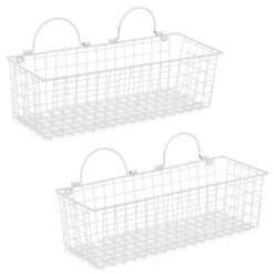 Wall Storage-Kirkland's Home Antique White 2-Pc. Long Wire Basket Set, 17 In.