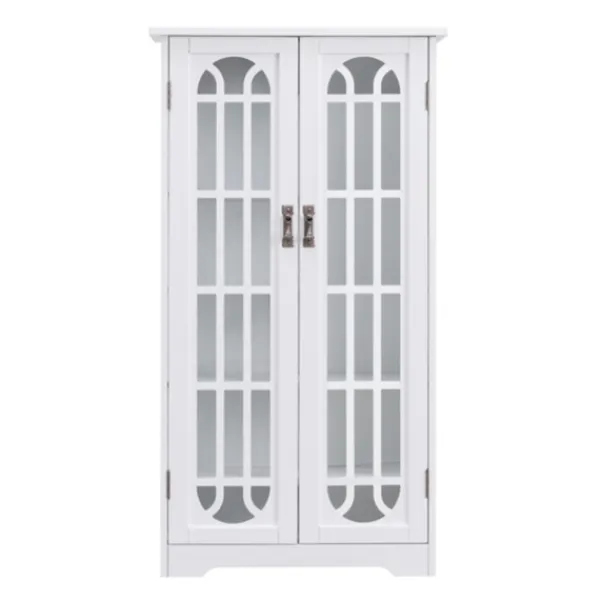 Cabinets & Sideboards-Kirkland's Home Antique White Tall Windowpane Cabinet