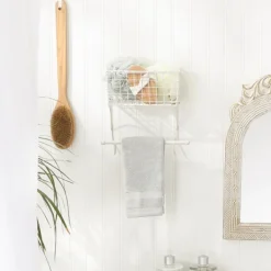 Wall Storage-Kirkland's Home Antique White Wire Basket Towel Rack