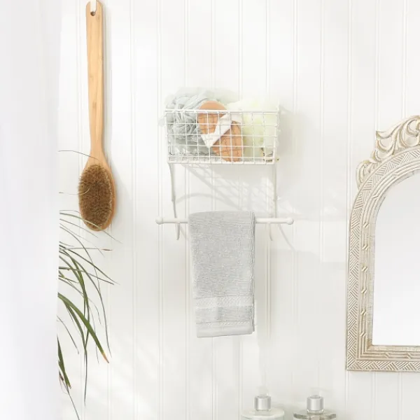 Wall Storage-Kirkland's Home Antique White Wire Basket Towel Rack