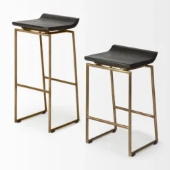 Bar Stools & Counter Height Stools-Kirkland's Home Antiqued Gold Frame Modern Bar Stool Gold/Brown