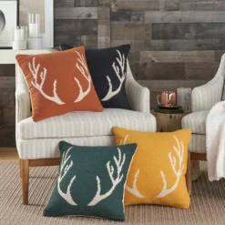 Pillows-Kirkland's Home Antlers Cotton Throw Pillow Orange