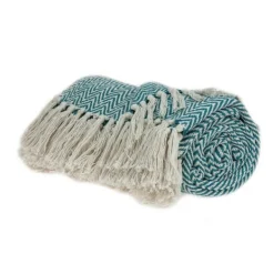 Blankets & Throws-Kirkland's Home Aqua Chevron Cotton Handloomed Tassel Throw Blue