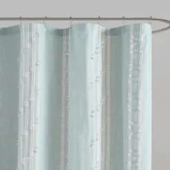 Shower Curtains-Kirkland's Home Aqua Cotton Jacquard Shower Curtain Blue